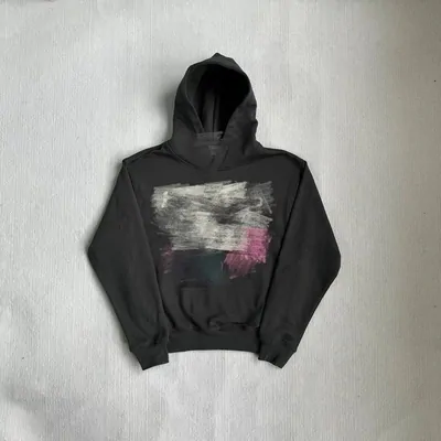 Black pullover hoodie with a large front print