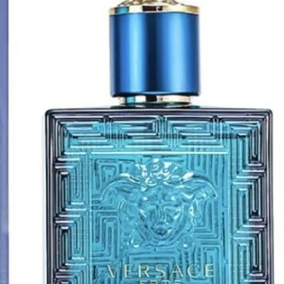 Blue perfume bottle on a white background